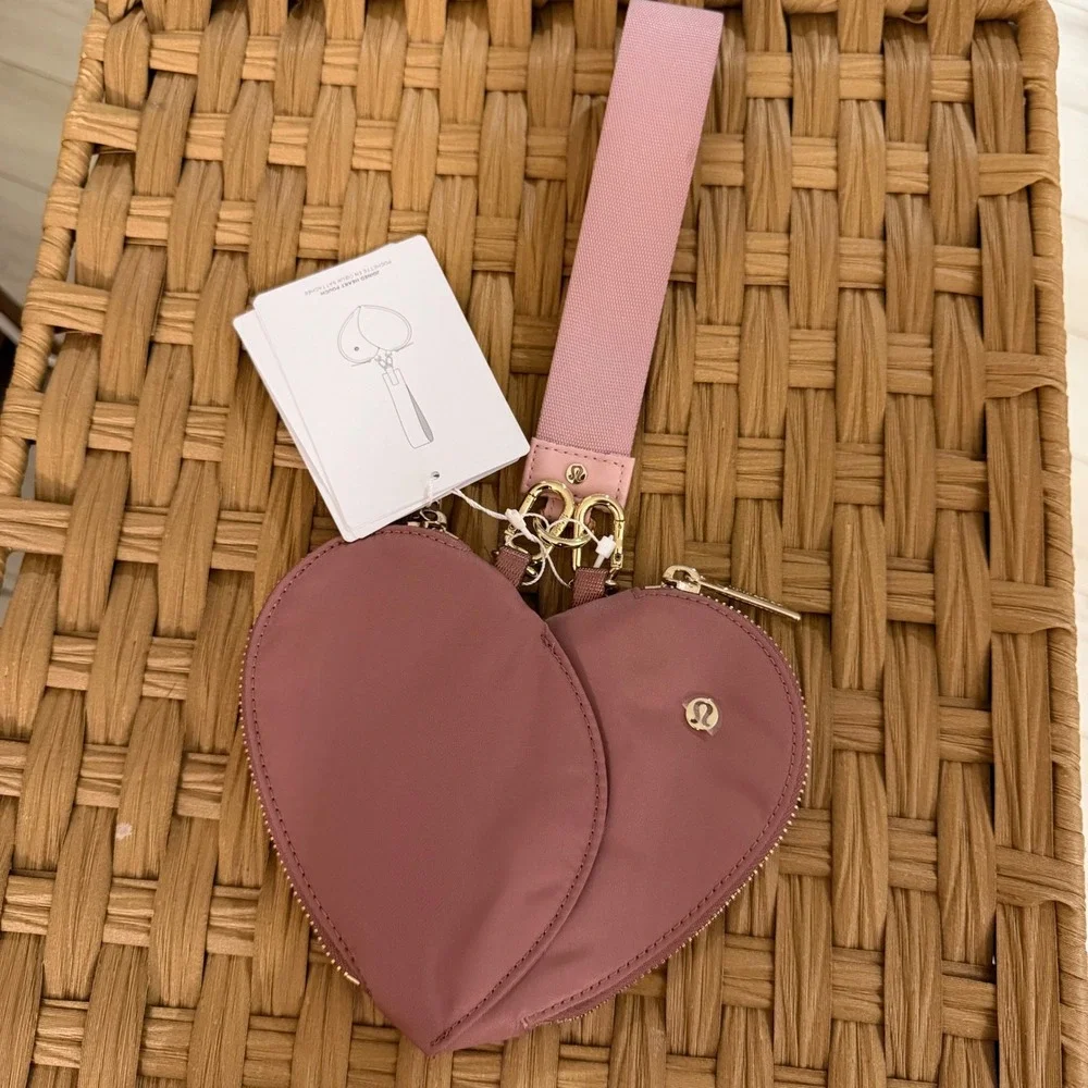 Lululemon Joined Heart Pouch Twilight Rose Pink Peony Wristlet Bag NWT